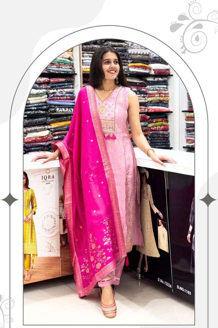 Onion Color Party Wear Designer Straight Long Suit