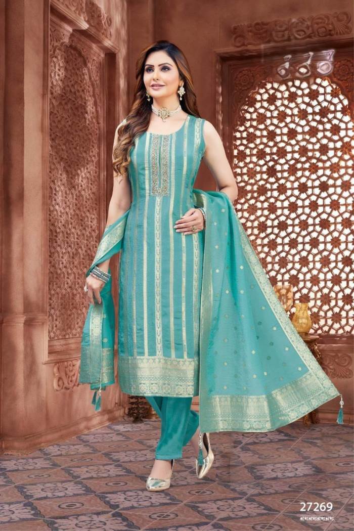 Sky Color Party Wear Designer Straight Long Suit