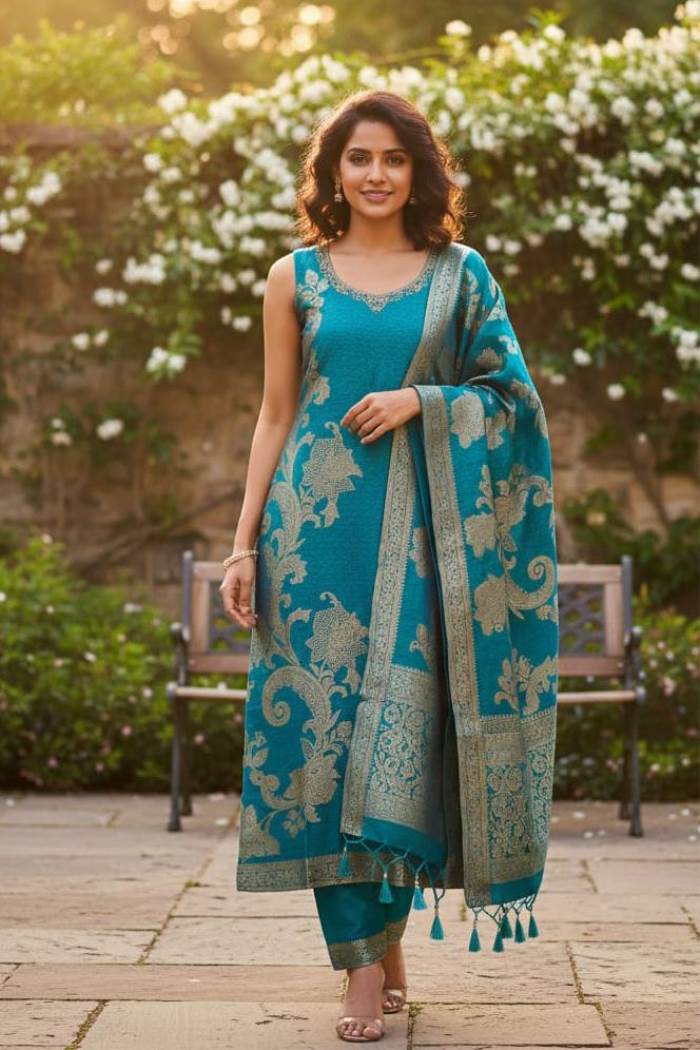 Peacock Color Designer Party Wear Straight Long Suity