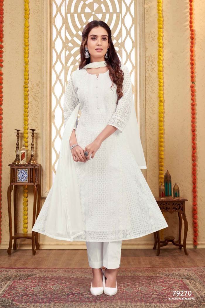 White Color Party Wear Designer Anarkali Style Suit