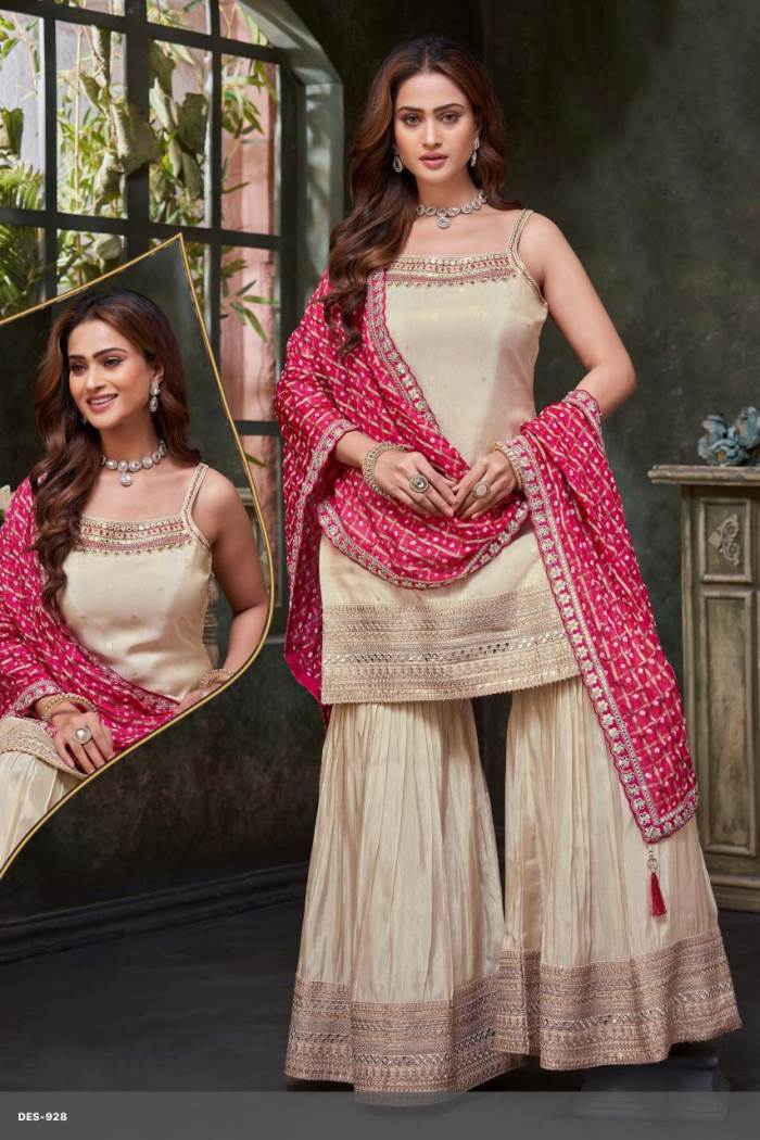 Offwhite Color Party Wear Designer Indo-Western Gharara Suit