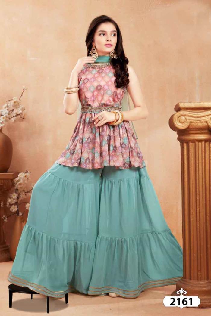 Onion Color Party Wear Designer Indo-Western Plaazo Suit