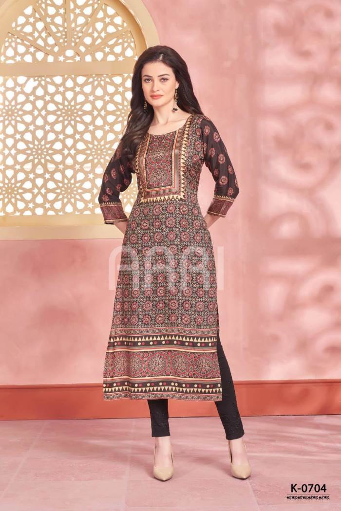 Black Color Casual Wear Designer Straight Kurti