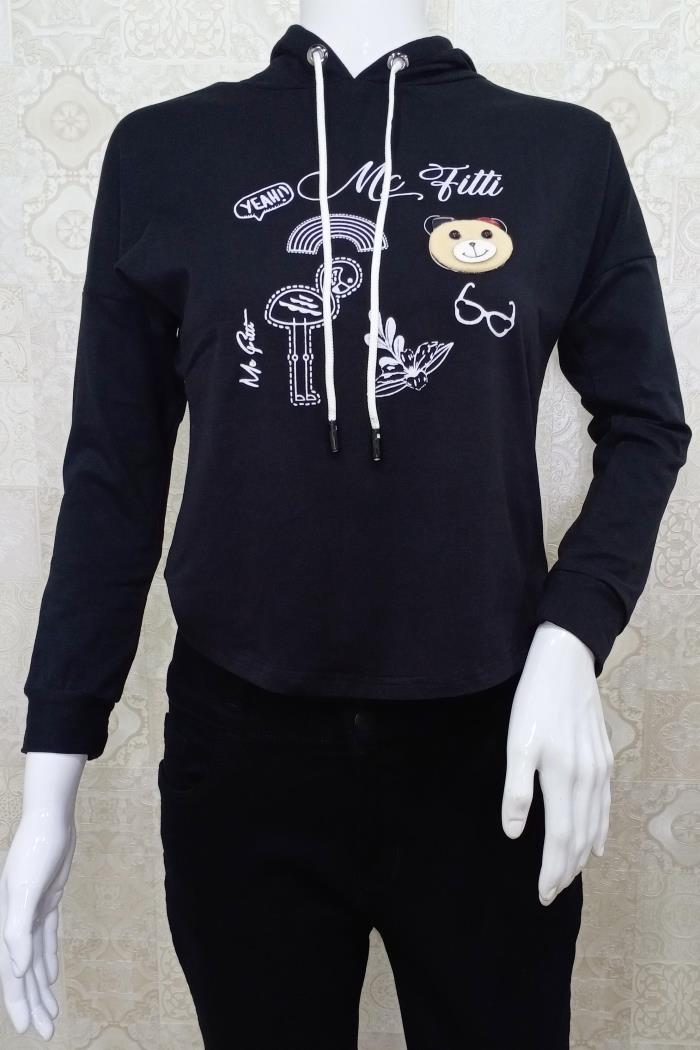 Black Color Printed Hoodie