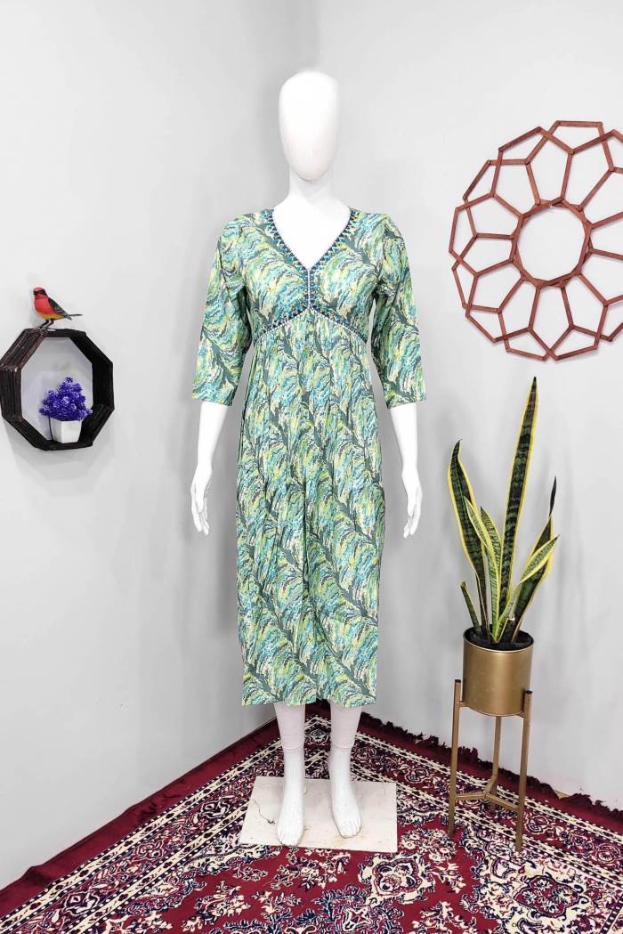 Green Color Casual Wear Designer Gown Kurti