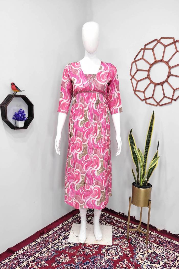 Gajari Color Casual Wear Designer Gown Kurti