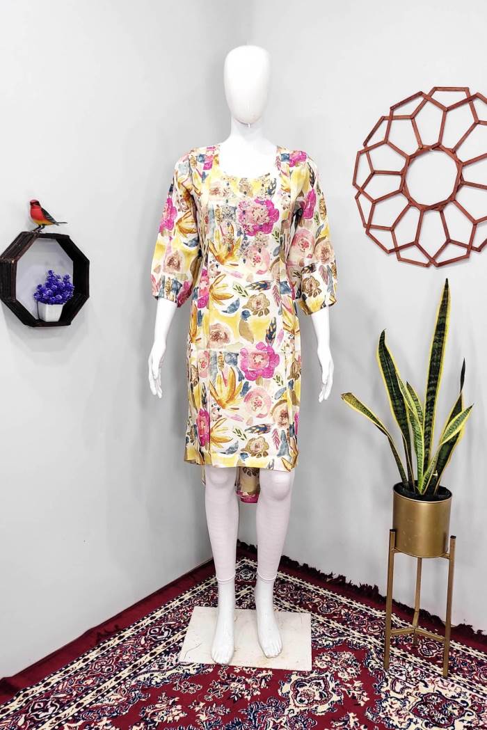Cream Color Casual Wear Designer Gown Kurti