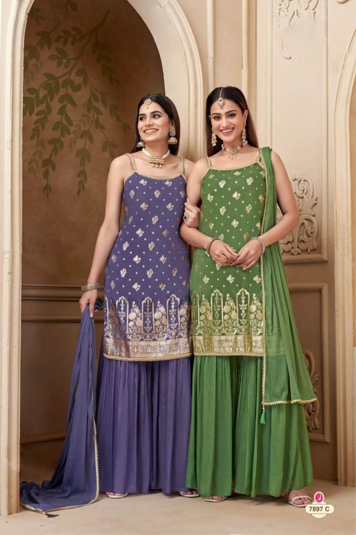 Purple Color Party Wear Designer Indo-Western Plazo Suit