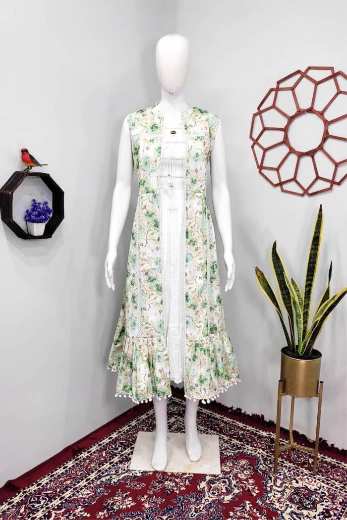 Pista Color Casual Wear Designer Gown Kurti