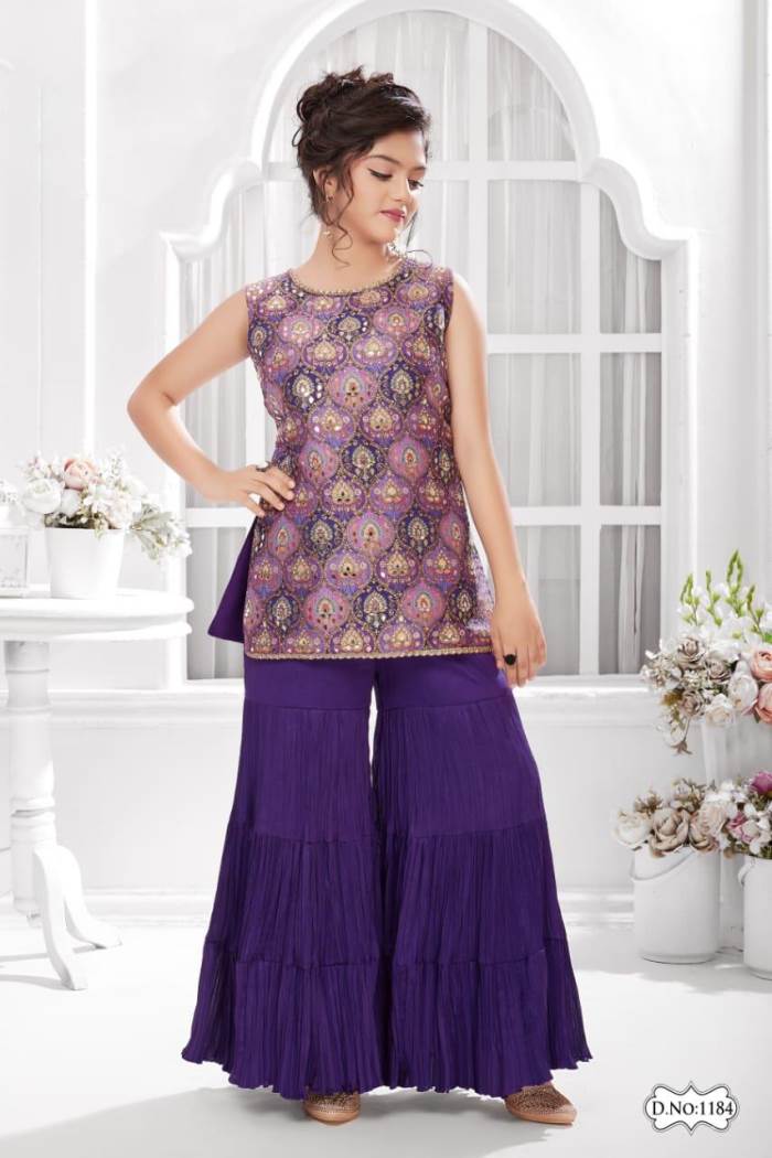 Purple Color Party Wear Designer Indo-Western Plazo Suit