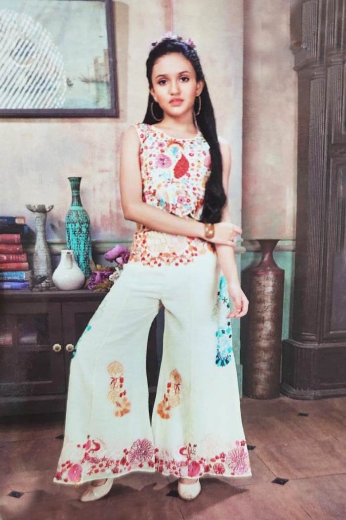 Cream Color Party Wear Indo-Western Plaazo Suit