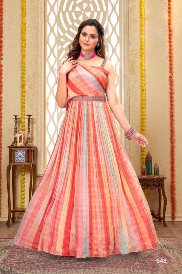Multi Color Party Wear Designer Gown