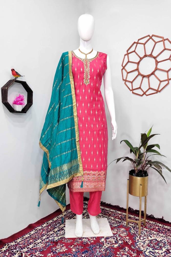 Cherry Color Party Wear Designer Straight Long Suit