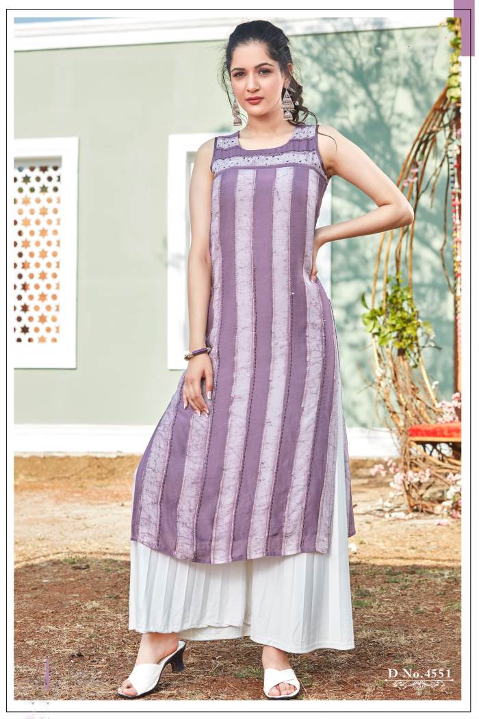 Lilac Color Casual Wear Designer Straight Kurti