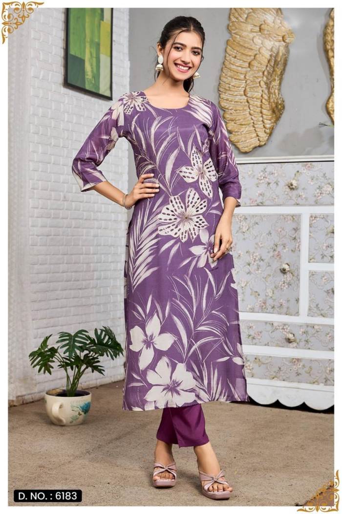 Purple Color Casual Collection Straight Kurti