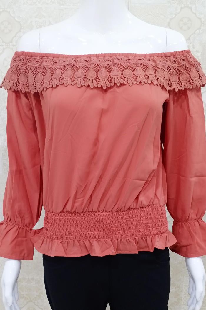 Pink Color Party Wear Off Shoulder Top