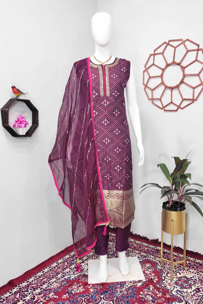 Wine Color Party Wear Designer Straight Long Suit