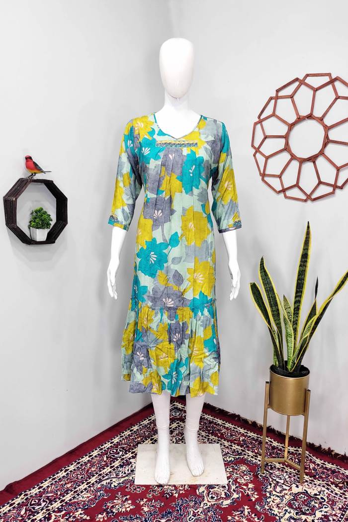 Rama Color Casual Wear Designer Gown Kurti