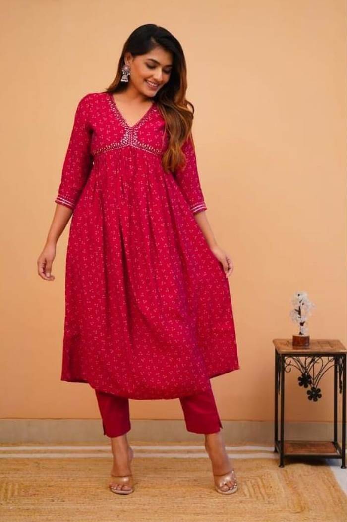 Maroon Color Casual Wear Designer Kurti Set