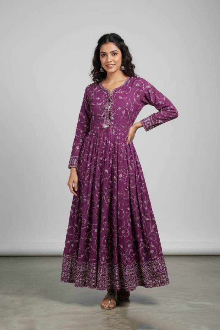 Purple Color Casual Collection Printed Gown Kurti