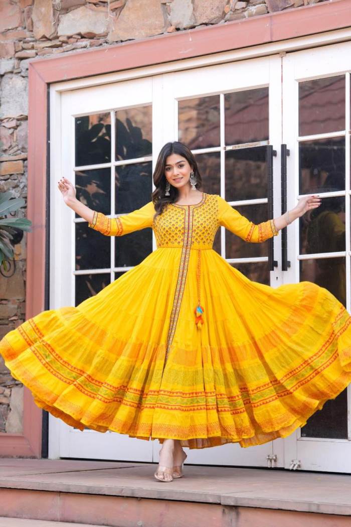 Yellow Color Casual Wear Designer Gown Kurti