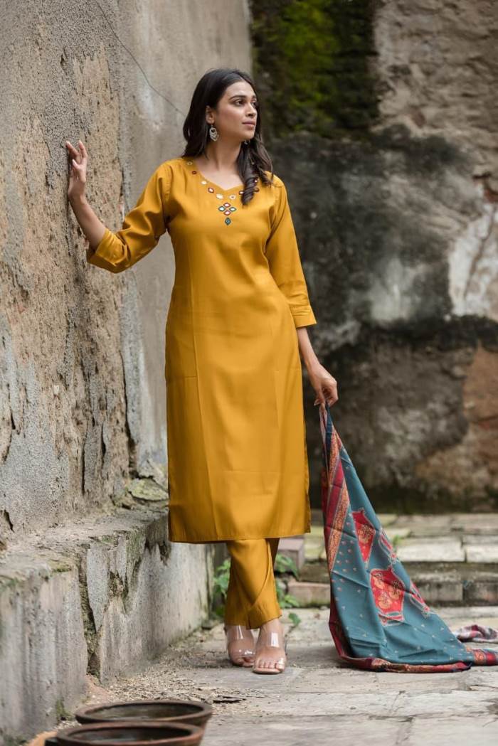 Mustard Color Casual Collection Kurti Set