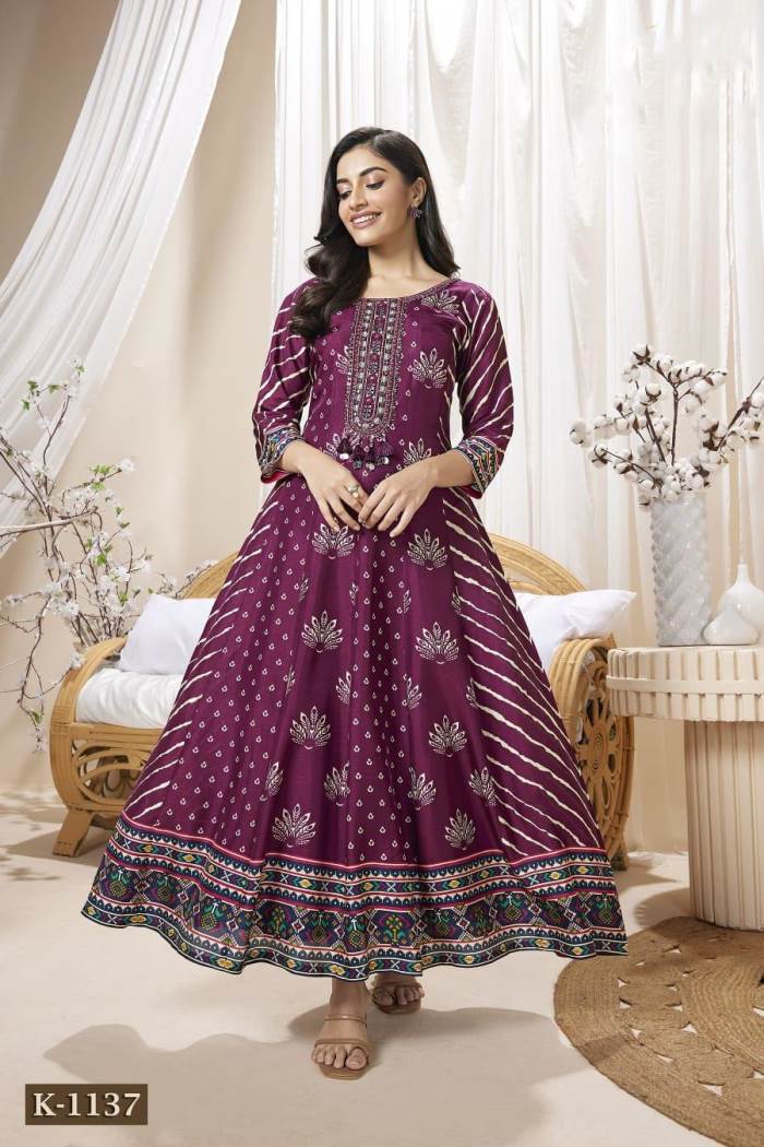 Wine Color Casual Wear Designer Gown Kurti