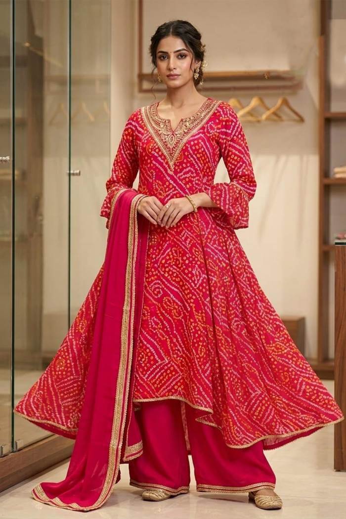 Rani Colour Party Wear Bandhni Collection Indo-Western Suit