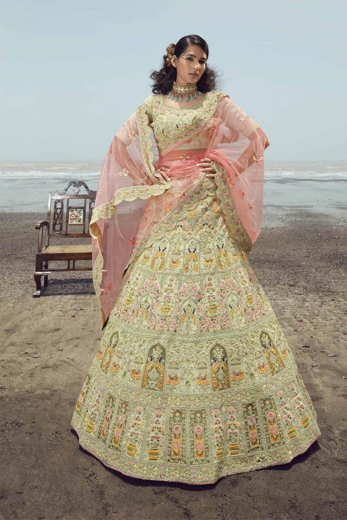 Pista Color Wedding Wear Designer semi-Stitched Lehenga Choli