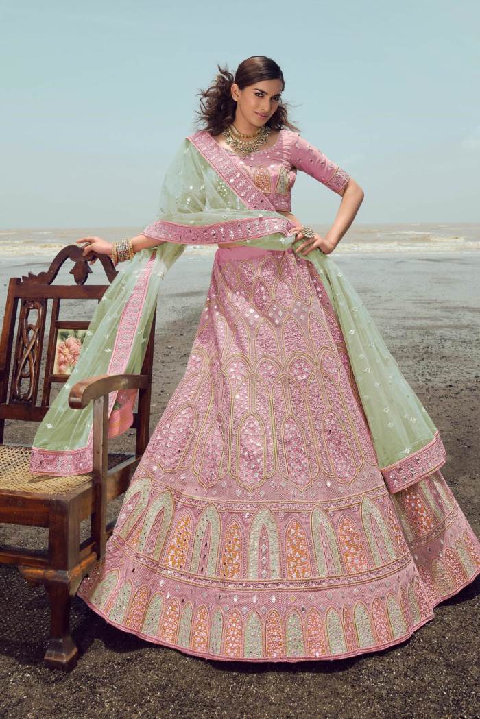 Pink Color Wedding Wear Designer Semi-Stitched Lehenga Choli