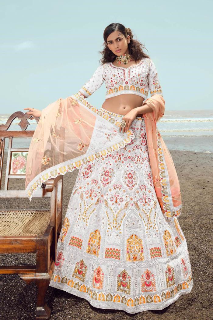 White Color Wedding Wear Designer Semi-Stitched Lehenga Choli