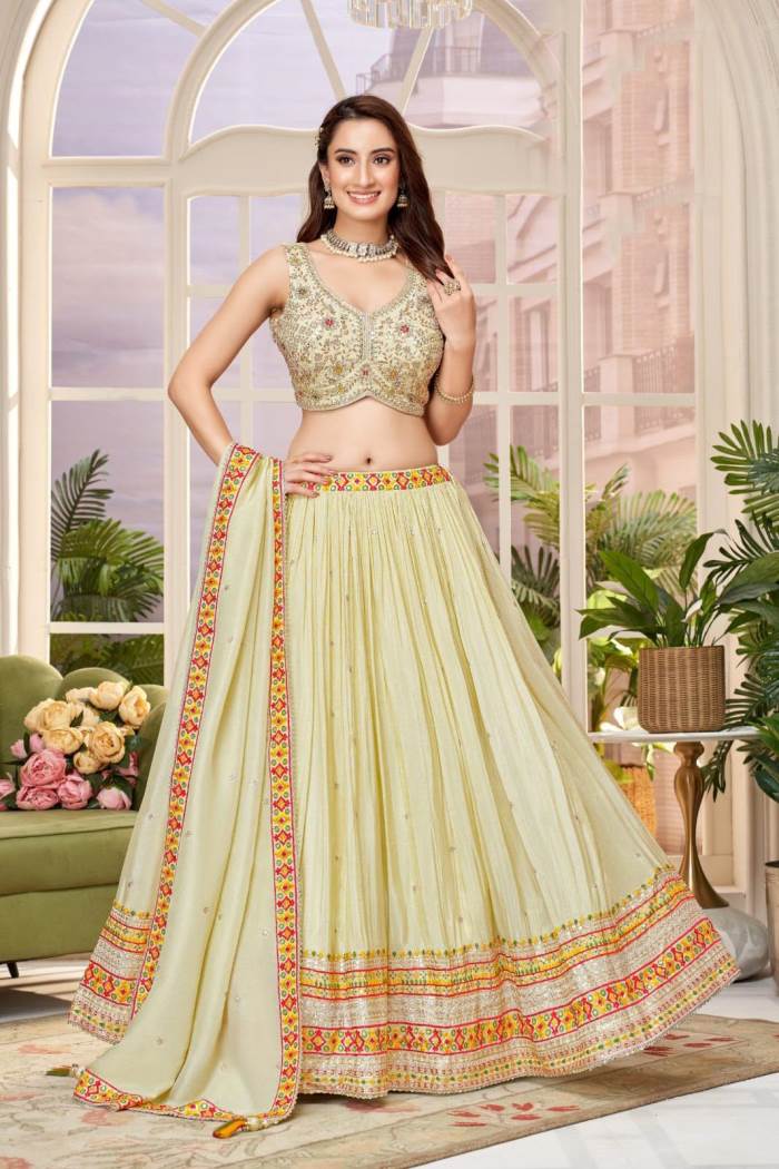 Light Pista Silk Wedding Wear Designer Lehenga Choli 