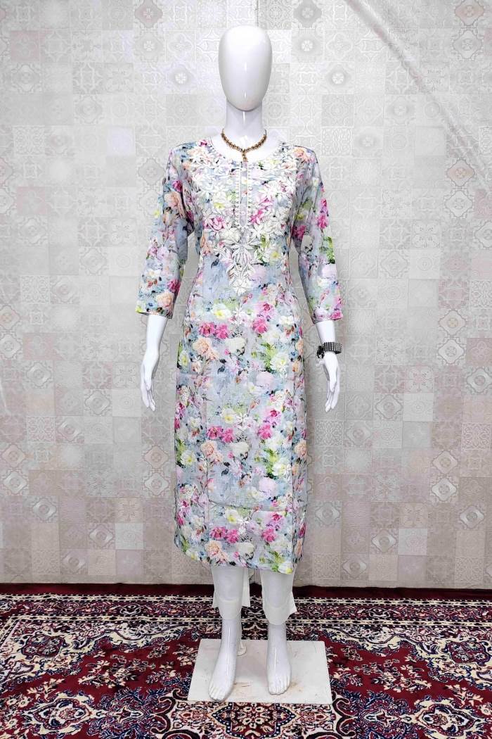 Sky Color Casual Wear Kurti Set