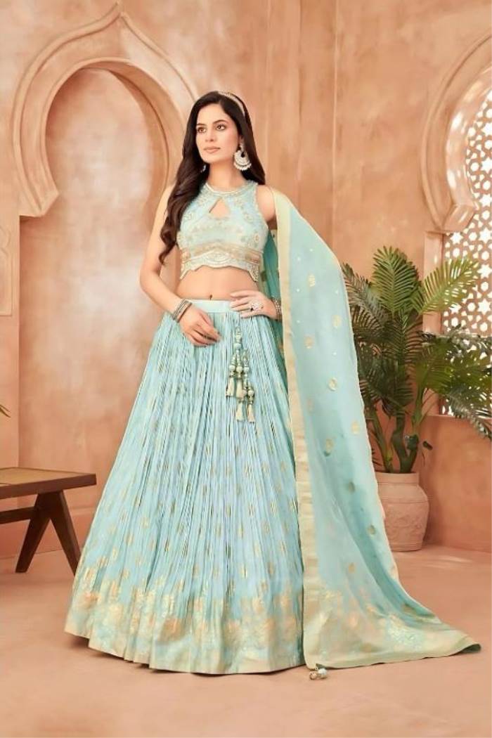 Sky Color Wedding Collection Designer Lehenga Choli