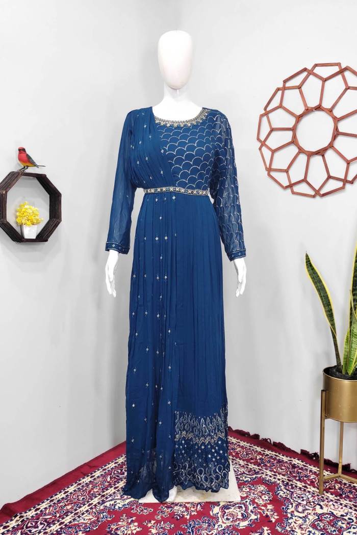 Peacock Color Party Wear Designer Gown Kurti