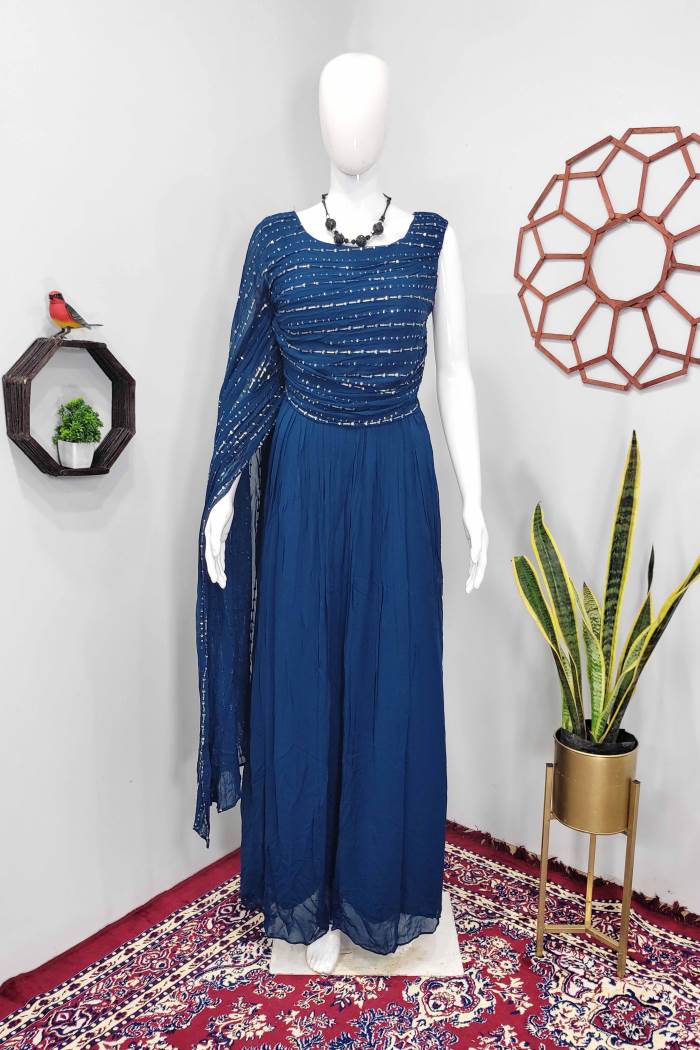Peacock Color Party Wear Designer Gown