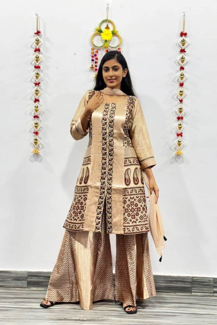 Cream Color Party Wear Designer Indo-Western Plazo Suit