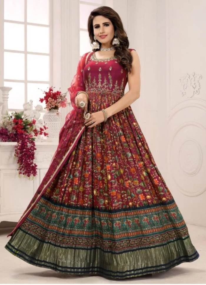 Marron Color Party Wear Designer Gown