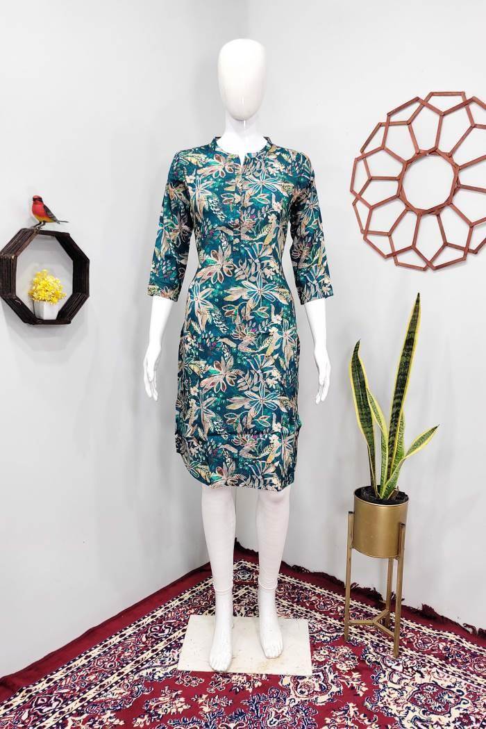 Green Color Casual Wear Designer Straight Kurti