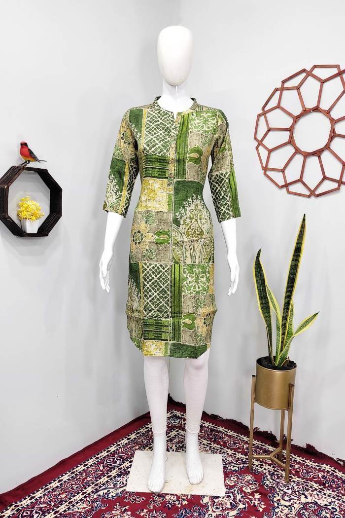 Green Color Casual Wear Designer Straight Kurti