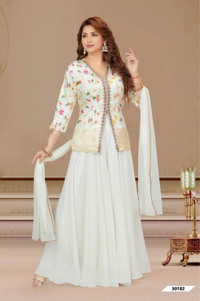 Offwhite Color Party Wear Designer Indo-Western Plazo Suit