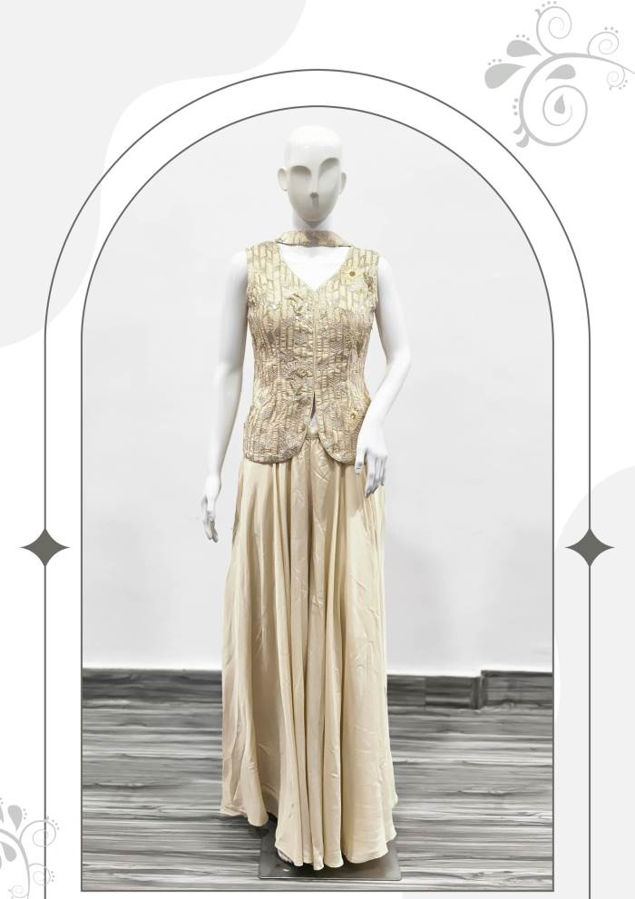 Cream Color Party Wear Designer Indo-Western Plazo Suit