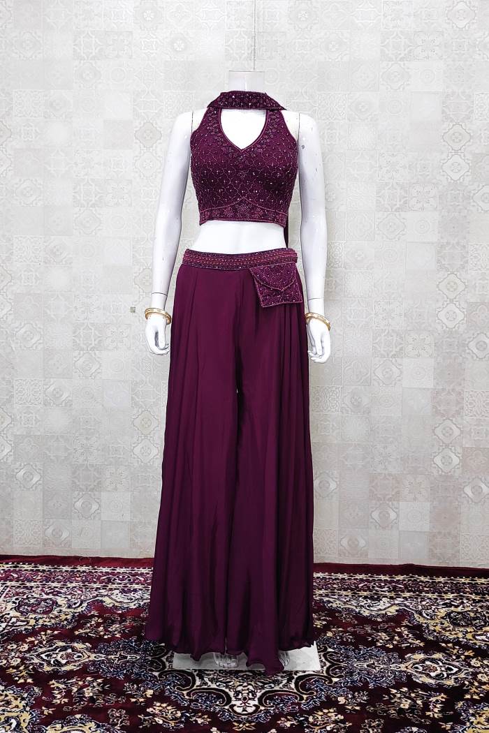 Wine Color Party Wear Designer Indo-Western Plaazo With Choli