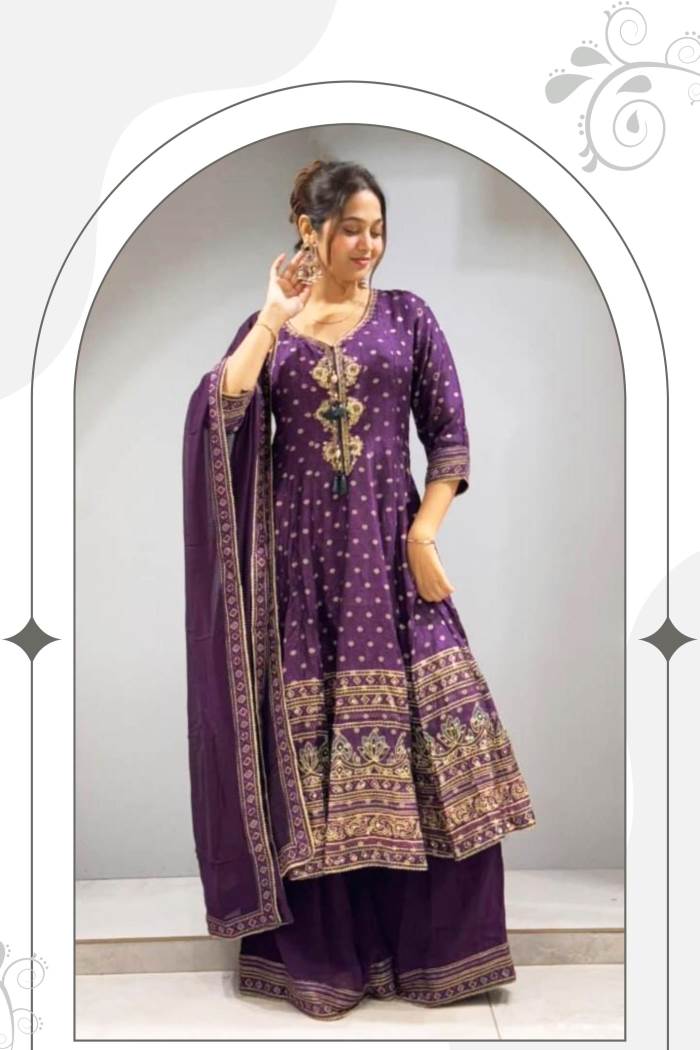 Purple Color Party Wear Designer Indo-Western Plazo Suit