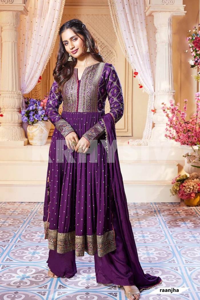 Purple Color Party Wear Designer Indo Western 