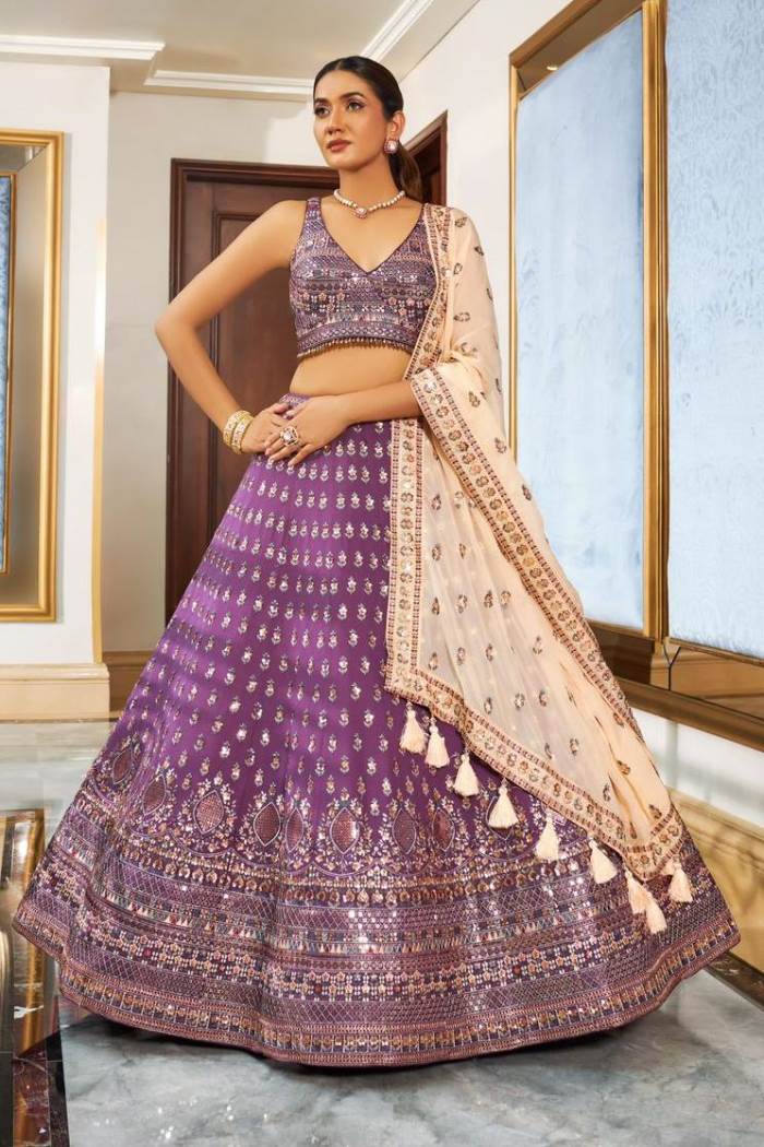 Purple Color Wedding Wear Designer Lehenga Choli