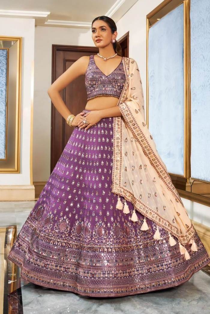 Purple Color Wedding Wear Designer Lehenga Choli