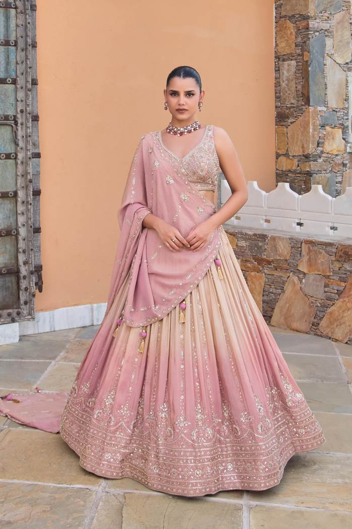 Peach Color Wedding Collection Designer Lehenga Choli