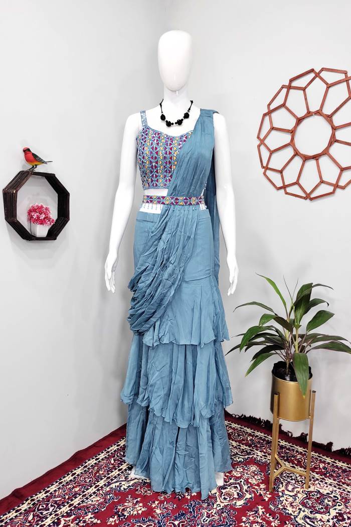 Sky Color Party Wear Designer Lehenga Choli