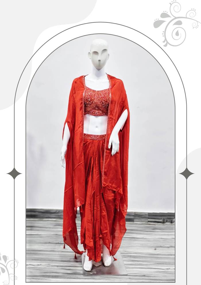 Orange Color Wedding Collection Designer Skirt Choli with Koti